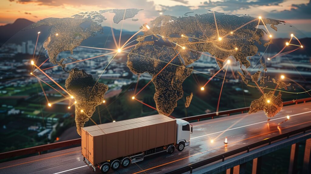Globales Transportnetz mit Lkw-Visualisierung | Software für Logistik