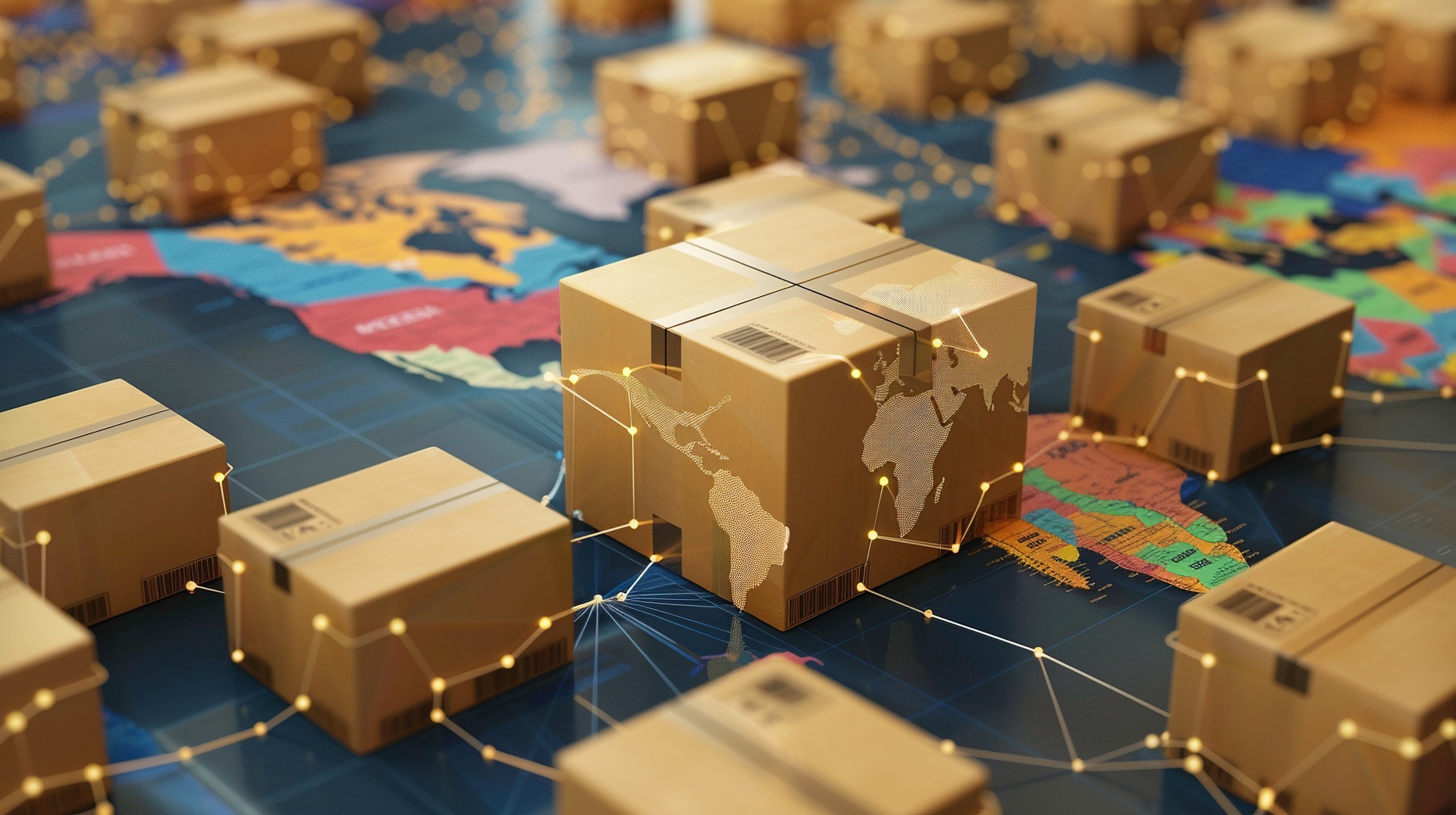 Vernetzte Paketlogistik auf Weltkarte | Software für Logistik

